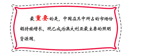 最重要的是，中國在其中所占的市場份額持續(xù)增長，現(xiàn)已成為澳大利亞最主要的照明貨源國。